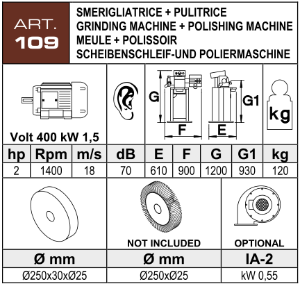 ART. 109 – Kotoučová bruska s leštičkou 1,5 kW – Technické parametry